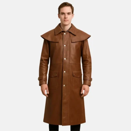 Austin Men’s Brown Leather Duster Coat for Western Style