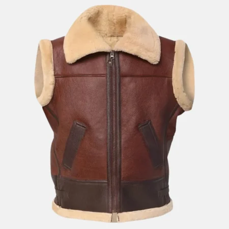 Calvin Men’s Brown Shearling Sheepskin Leather Vest for Winter