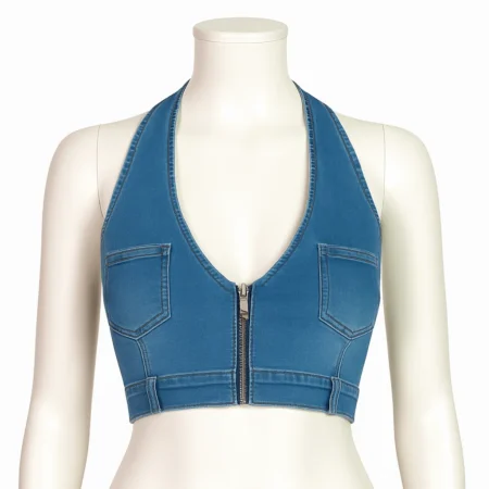 Euphoria Maddy Perez Den­im Zip Front Crop Top