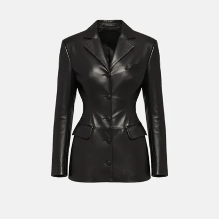 Rihanna Black Leather Blazer
