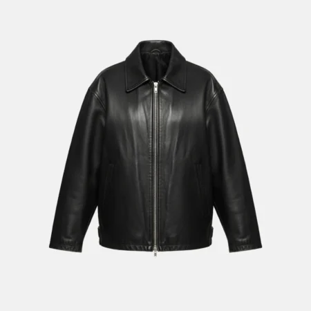 Hailey Bieber Black Oversized Bomber Leather Jacket