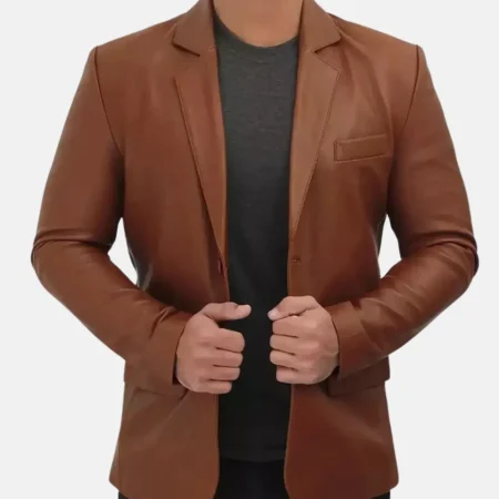Elliot Men’s Brown Leather Blazer for Formal and Casual Wear