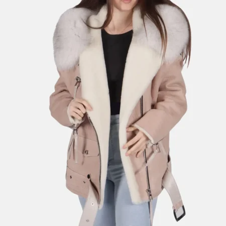 Grace Women’s Pink B-3 Bomber Leather Jacket for Stylish Look