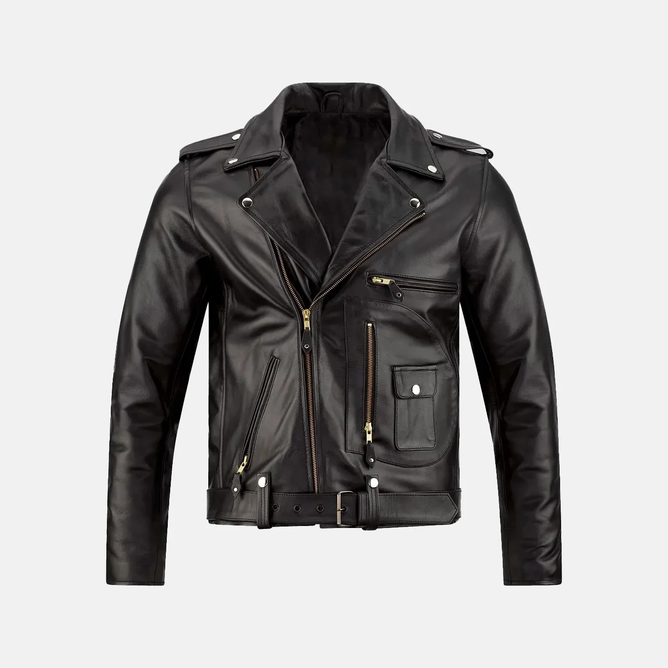 Grayson Men’s Black Biker Leather Jacket with Asymmetrical Zipper