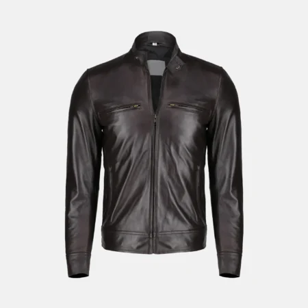 Jaxon Men’s Dark Brown Leather Cafe Racer Motorcycle Jacket