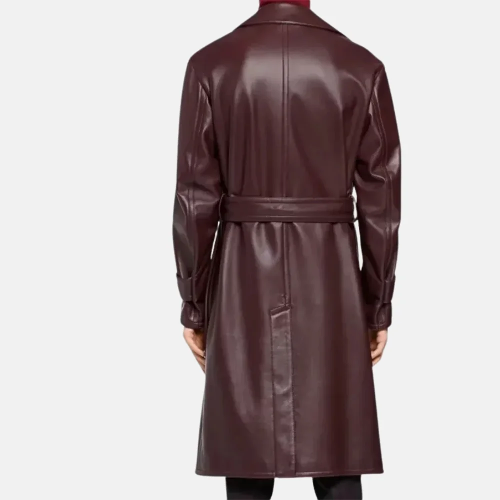 Jude Men’s Burgundy Leather Trench Coat for Fashionable Look - Image 4