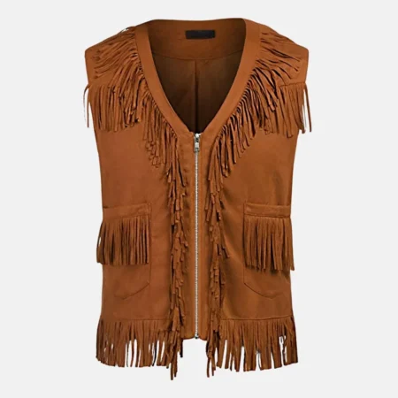 Levi Men’s Brown Suede Leather Fringe Vest for Western Look