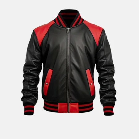 Lucas Men’s Red and Black Leather Varsity Bomber Jacket