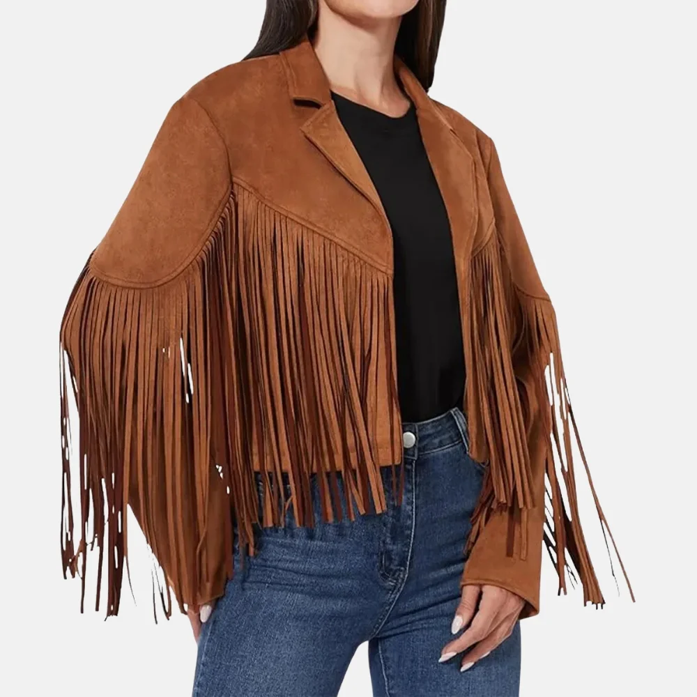 Madison Women’s Brown Western Style Fringed Leather Jacket for Cowgirl Look - Image 2