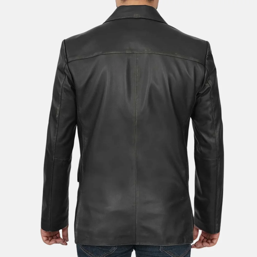 Maverick Men’s Black Leather Blazer with Single-Breasted Design - Image 3