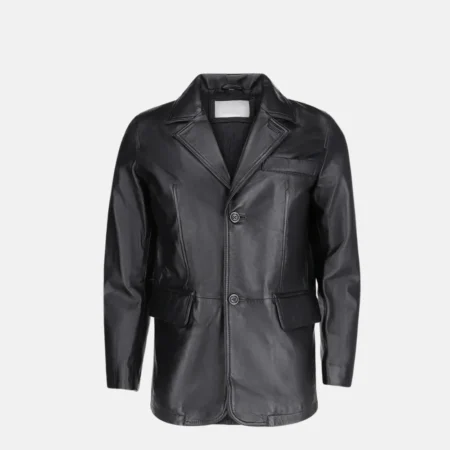 Zane Men’s Classic Black Leather Car Coat with Slim Fit Design